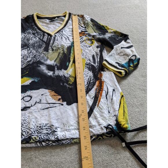 Dolcezza Safari Escape Art V-Neck 3/4 Sleeve Drawstring Hem Top Womens Size S - Picture 6 of 7